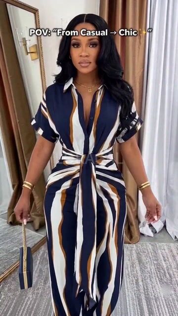 Turndown Collar Short Sleeve Wide Leg Casual Jumpsuit-Multicolor