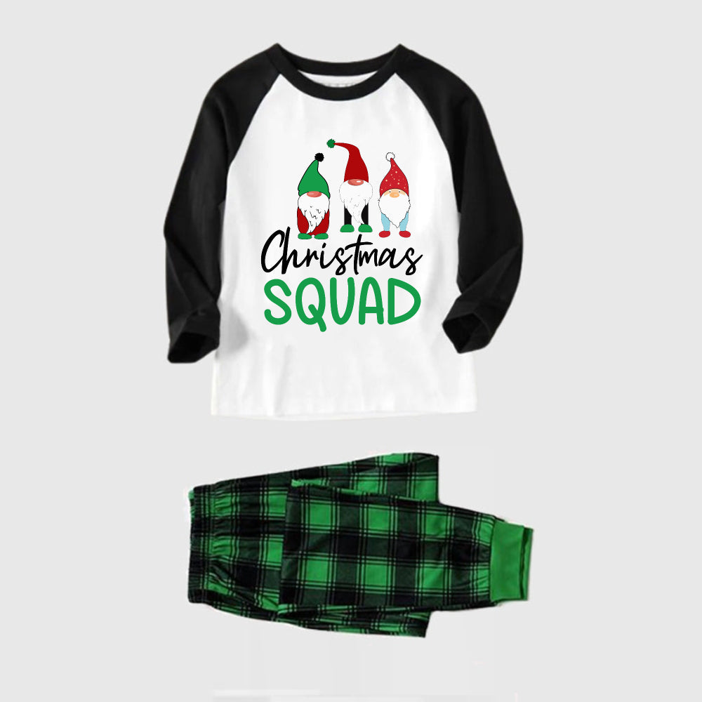 Black Raglan Top Green Plaid Christmas Pajamas Set With Gnome and Holiday Text