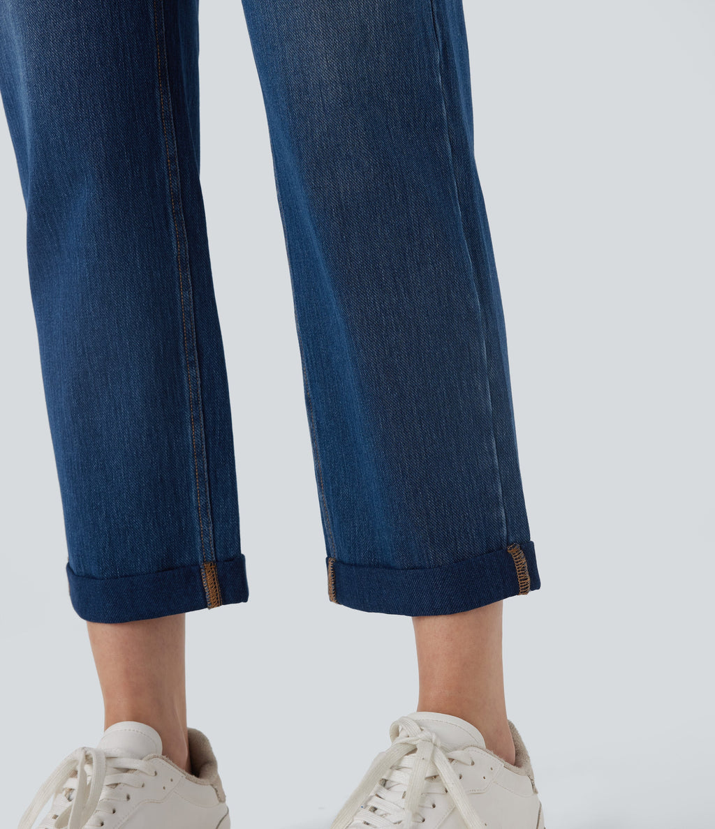 FlexTM Mid Rise Straight Leg Washed Casual Jeans with Pockets