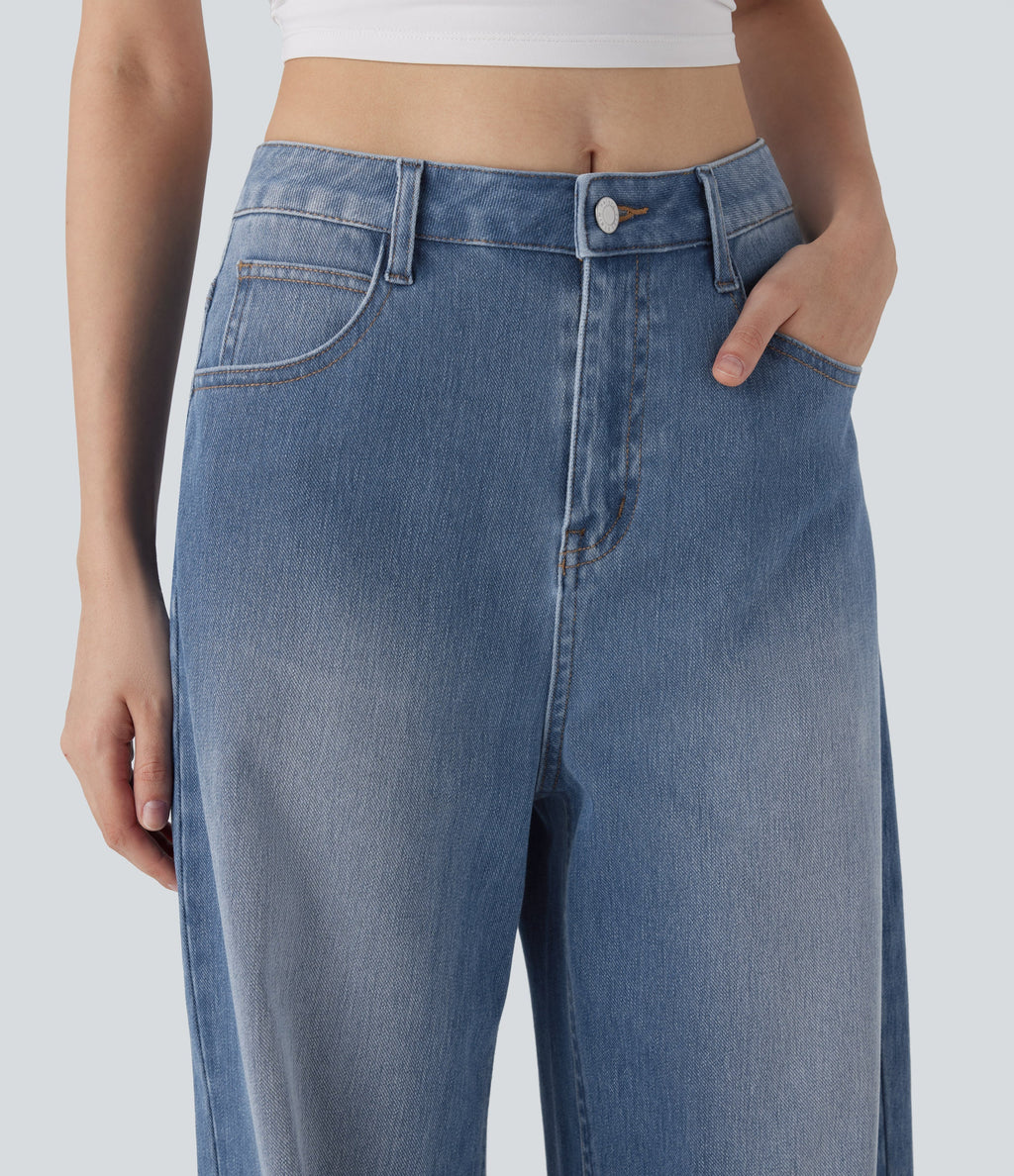 FlexTM Mid Rise Washed Casual Baggy Jeans with Pockets
