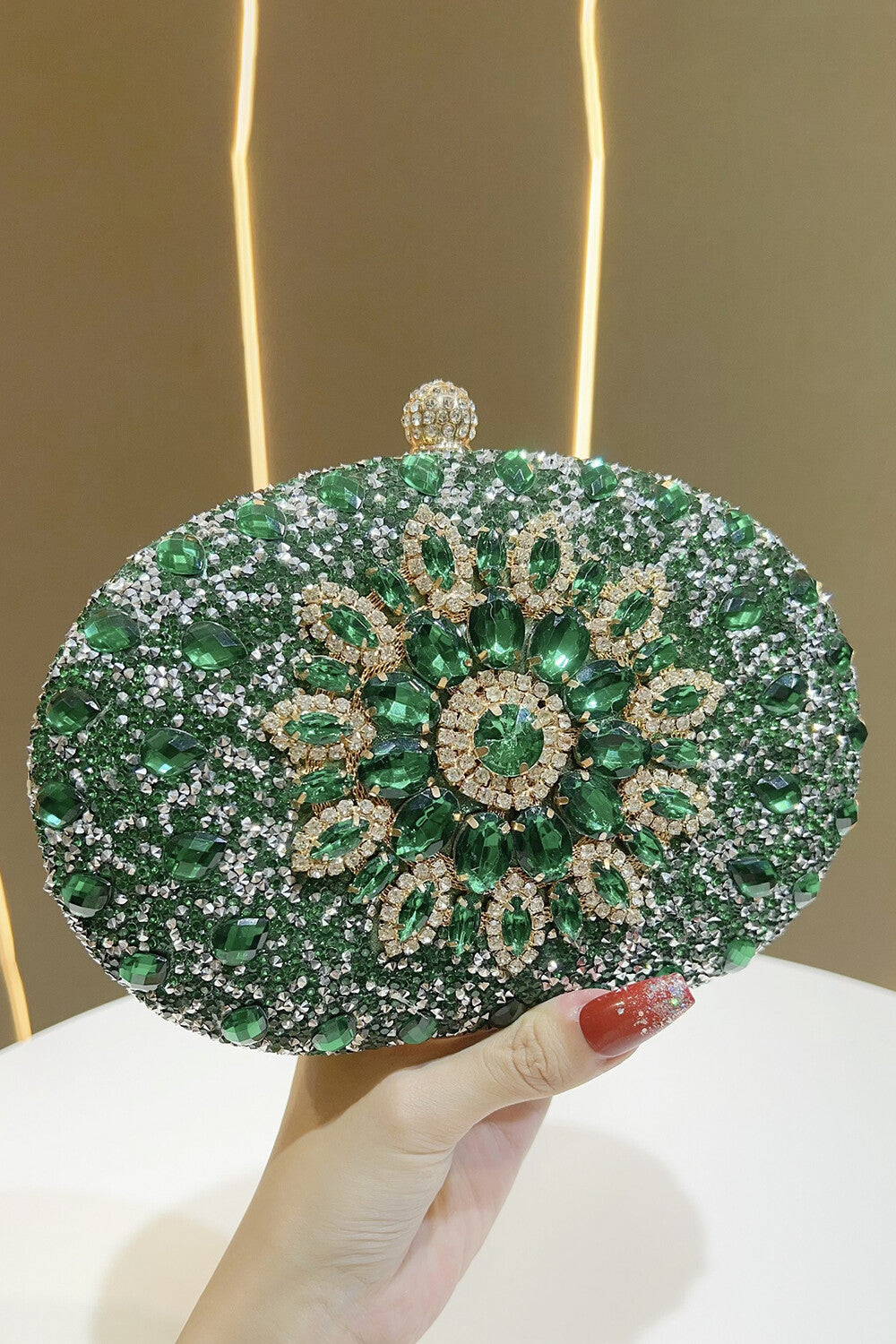 Inlaid Rhinestone Decor Party Oval Clutch Bag