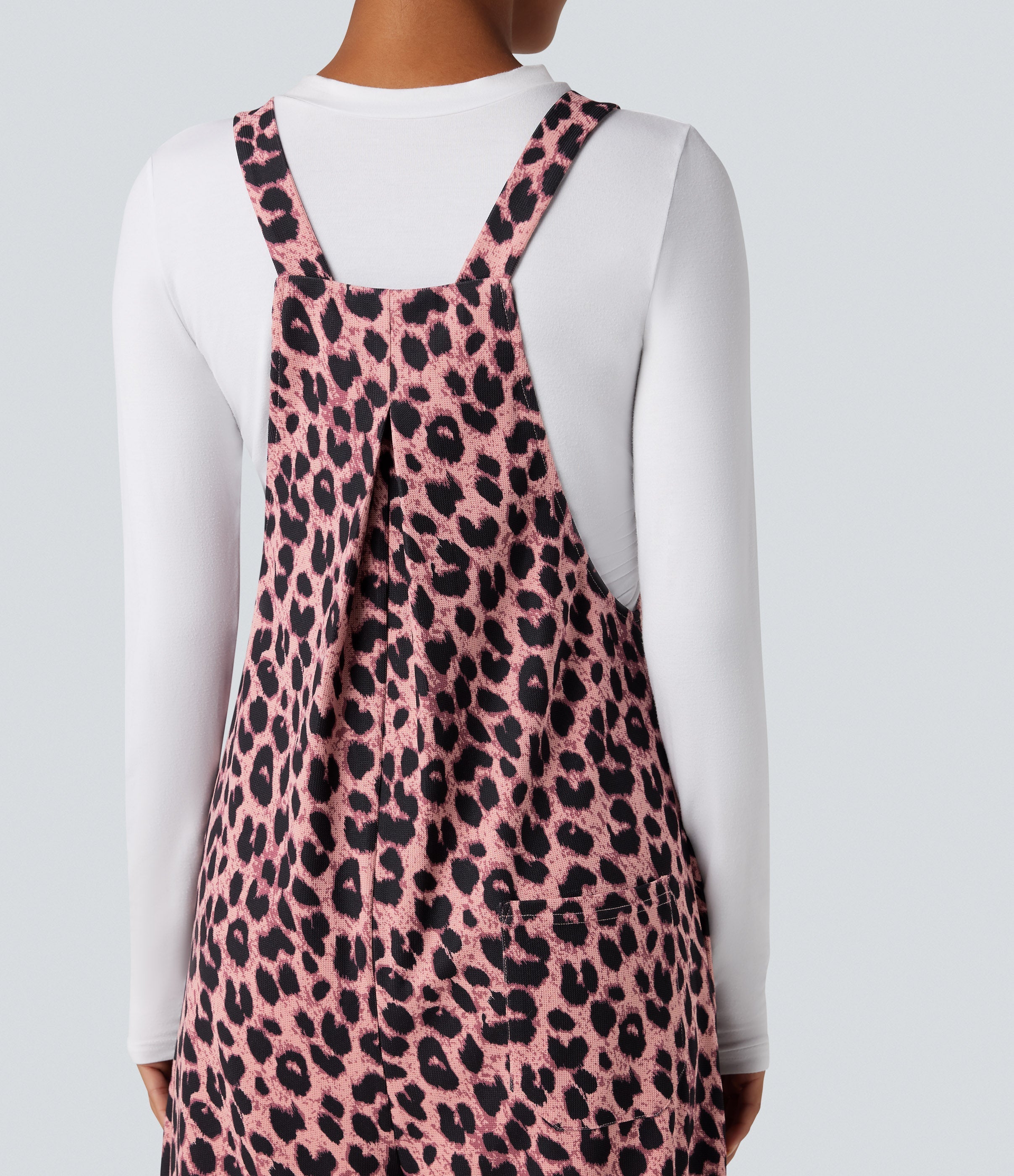 Leopard Print Waffle Casual Overalls with Pockets