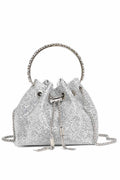 Rhinestone Drawstring Metal Chain Fringe Dinner Party Handbag