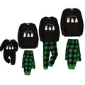 Christmas Family Matching Pajamas-Black Top and Green Plaid Pants Pjs Set with Snowman and "Let It Snow" Print