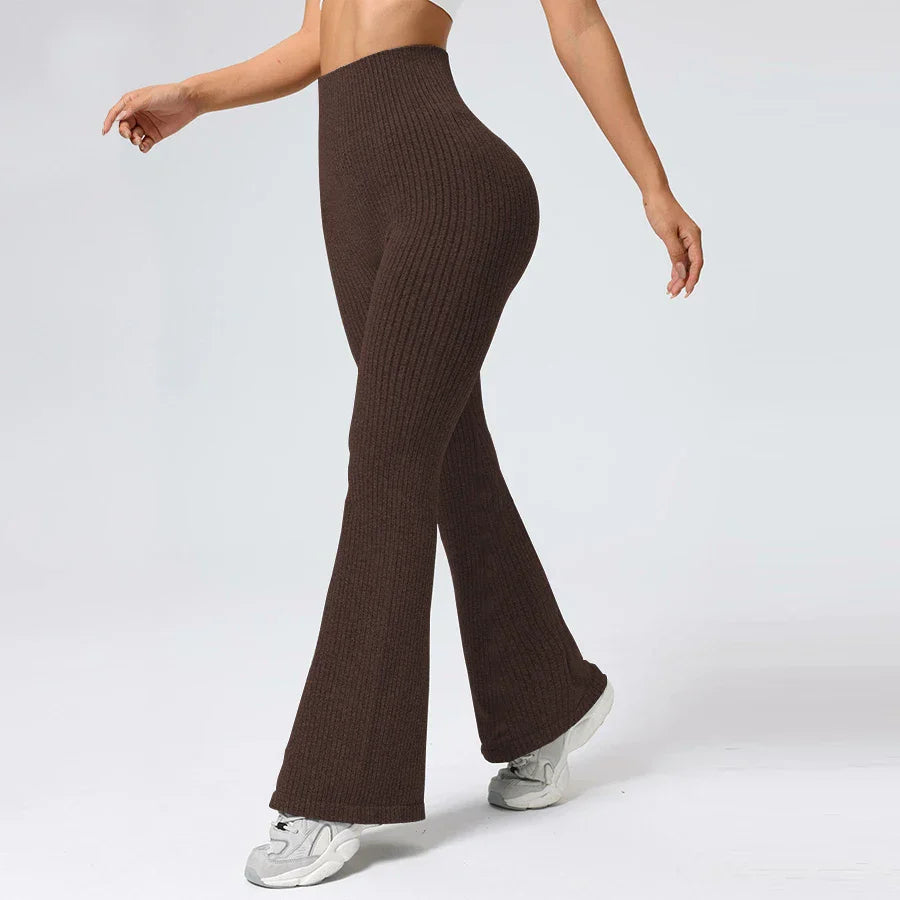 Breathable Flared Trousers Yoga-to-Street Chic Athleisure Fitness Pants Trendy Women's High-Waisted Yoga Gym Wear 4-Way Stretch