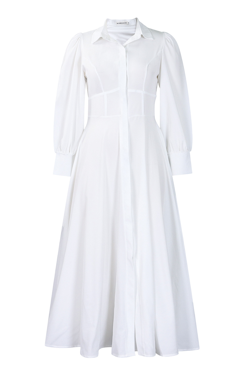 Turndown Collar Long Sleeve Cinch Waist Solid Color Maxi Shirt Dresses-Pink