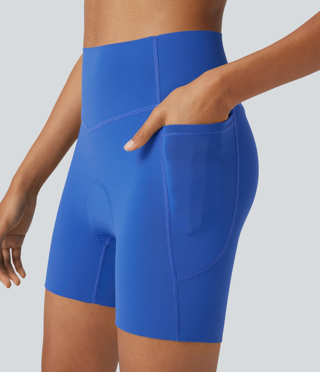 SpeedWaveTM SoCinched High Waisted Antislip Tummy Control Quick Dry Cycling Chamois Padded Biker Shorts 5'' with Pockets