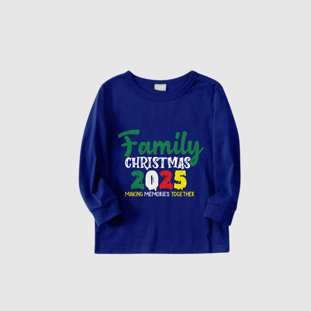 Christmas Family Matching Pajamas-Cozy Blue Pjs Set with "Family Christmas 2025"  Print