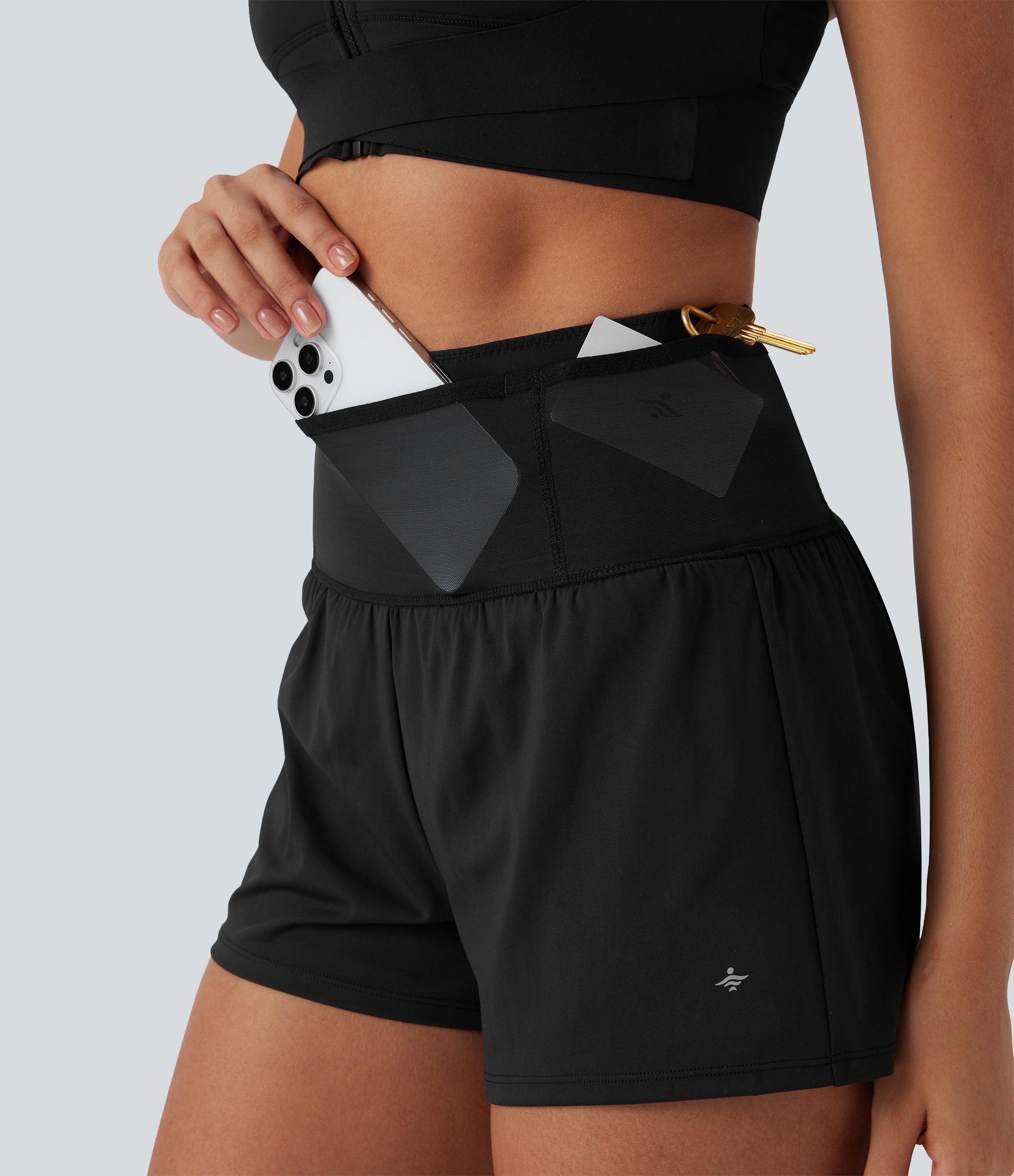 SpeedWaveTM High Waisted Contrast Mesh 2-in-1 Quick Dry Running Shorts with Pockets