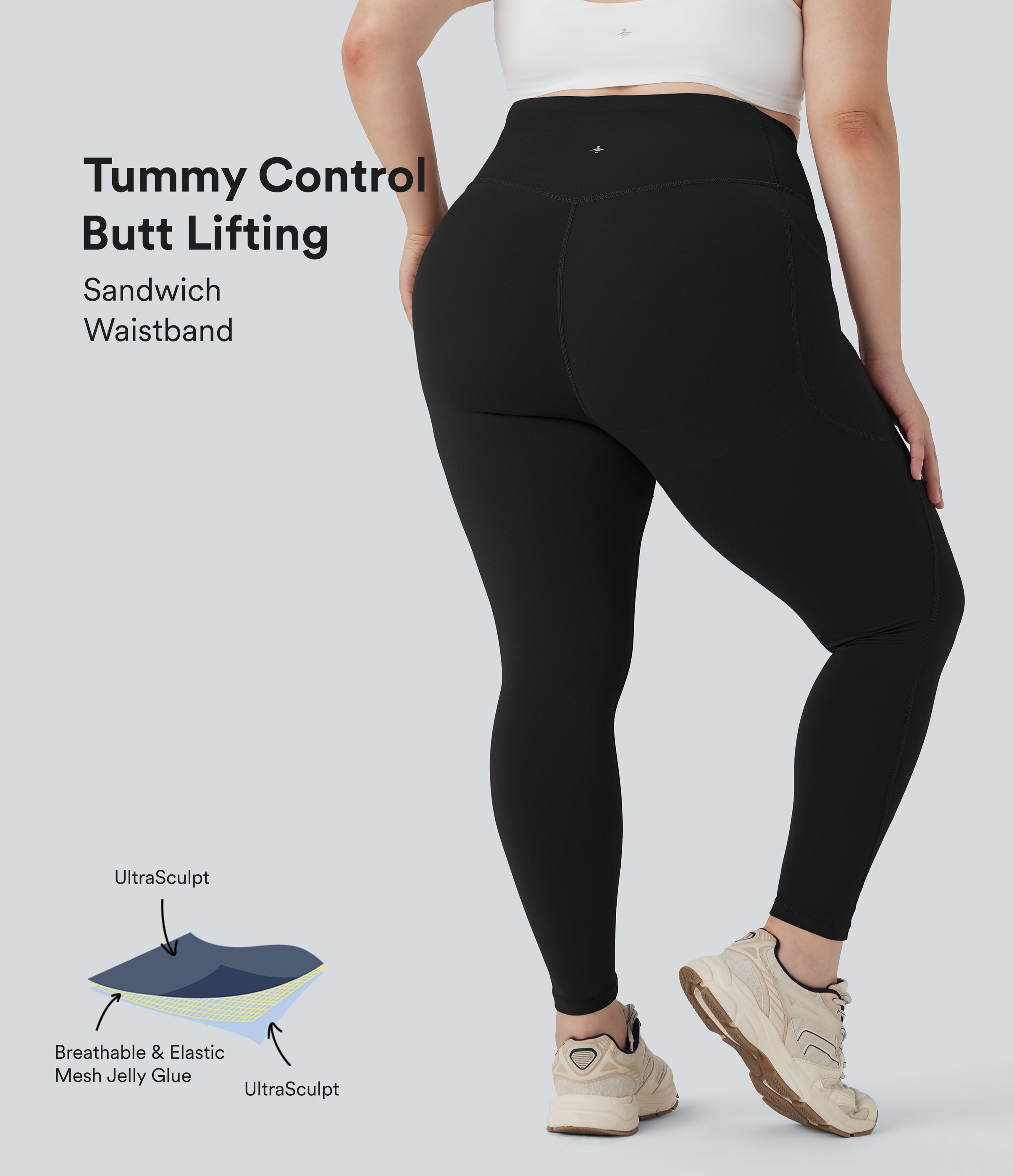Plus Size UltraSculptTM SoCinched High Waisted Butt Lifting Tummy Control Shaping Training Leggings with Pockets