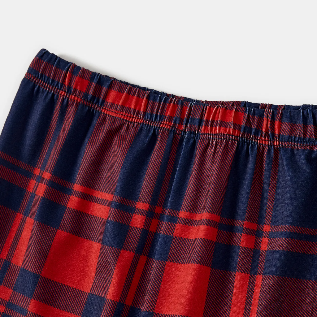 Christmas Family Matching Pajamas-Navy & Red Plaid Pjs Set with "Christmas Crew Making Memories Together" and Christmas Pattern Print
