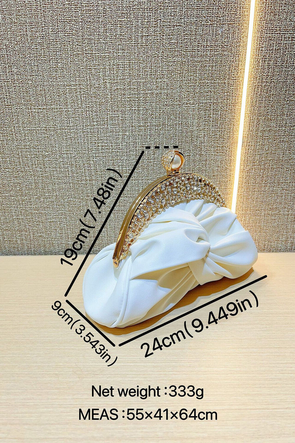 Rhinestone Embellished Ruched PU Leather Evening Clutch Bag