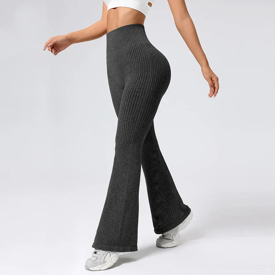 Breathable Flared Trousers Yoga-to-Street Chic Athleisure Fitness Pants Trendy Women's High-Waisted Yoga Gym Wear 4-Way Stretch