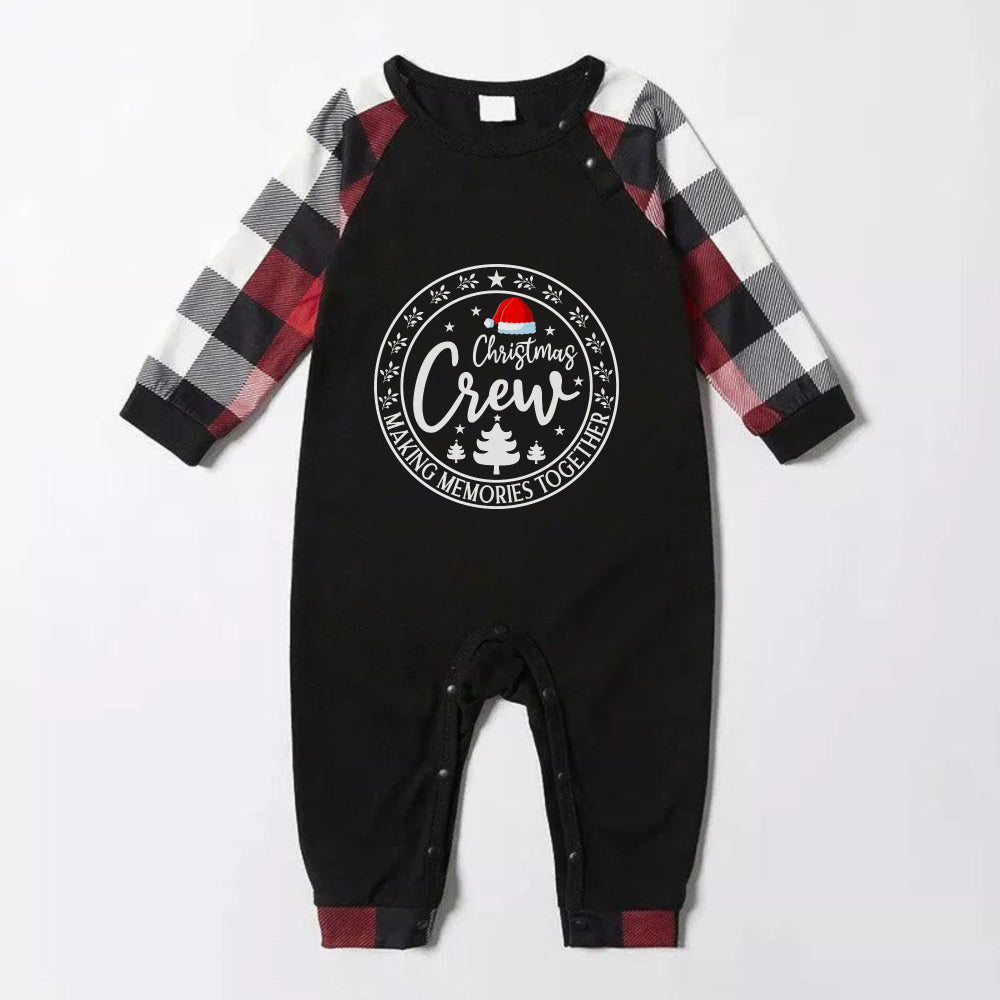 Christmas Family Matching Pajamas-Red and Gray Plaid Pjs set with “Christmas Crew” and Santa Hat Pattern Print