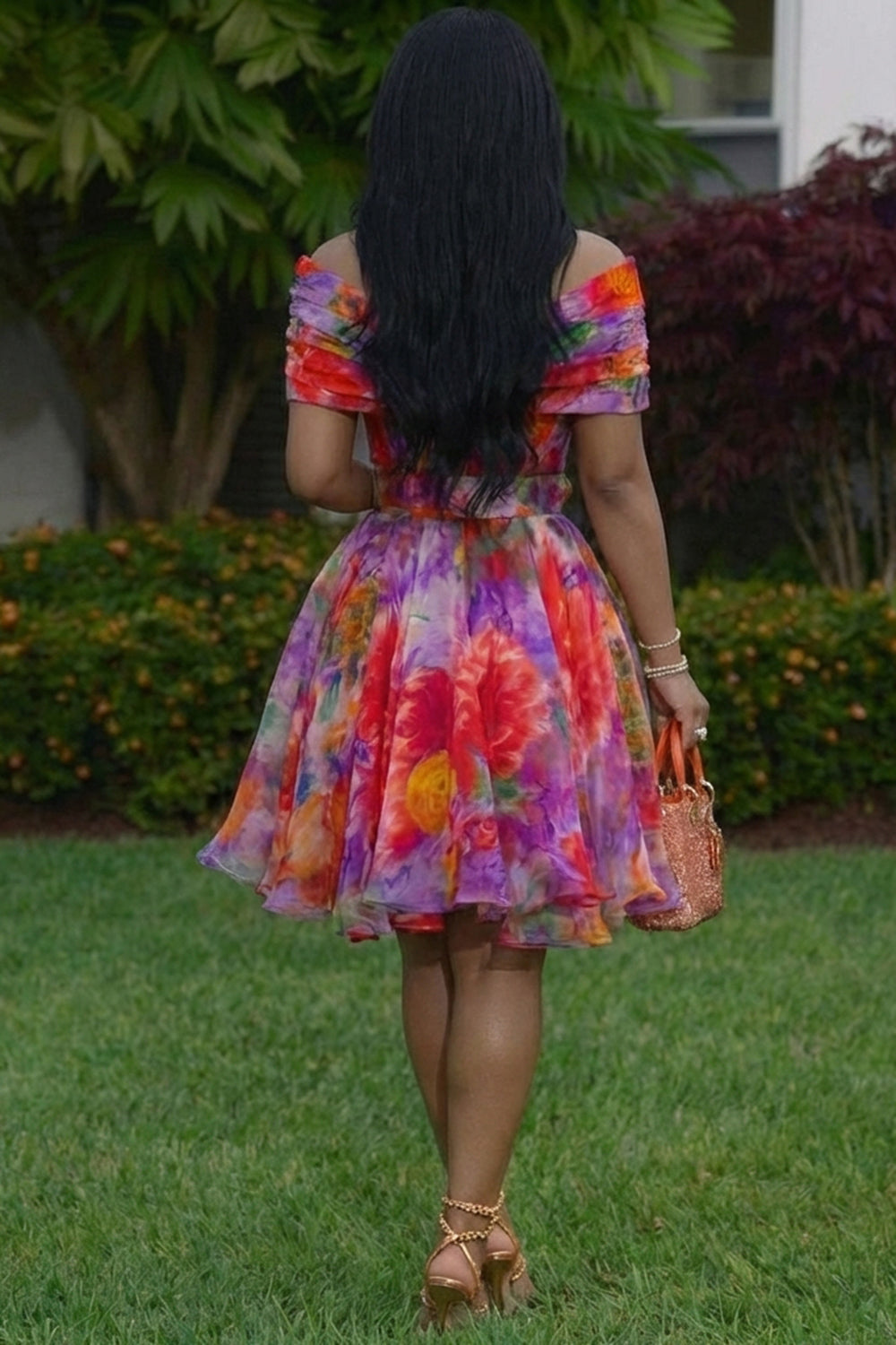 Off Shoulder Floral Print A-Line Vacation Mini Dresses-Multicolor