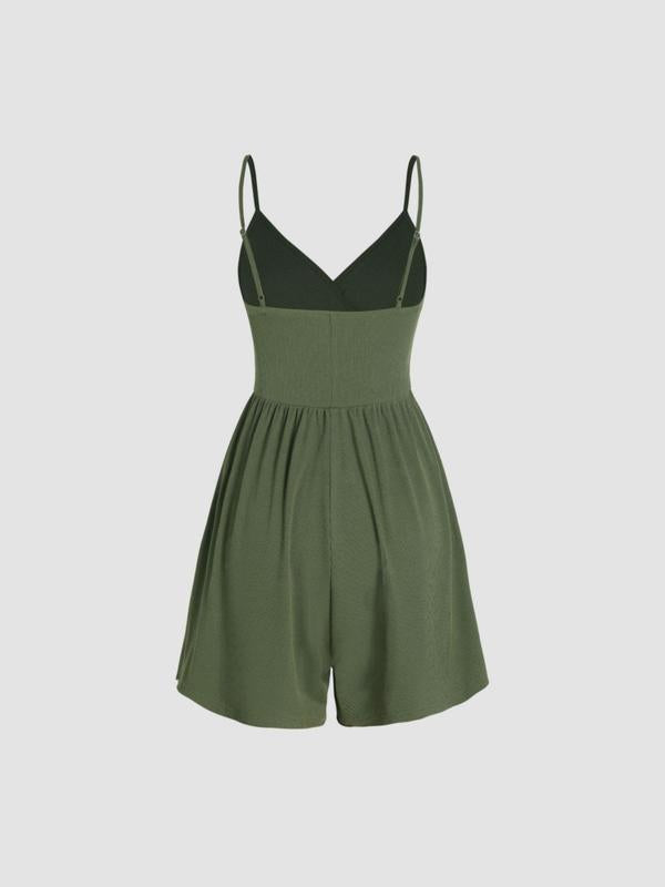 Women's Plain Backless Wrap Cami Romper, Casual Adjustable Spaghetti Strap Wide Leg Romper, Summer Outfits 2025, Ladies Clothes for Daily Wear