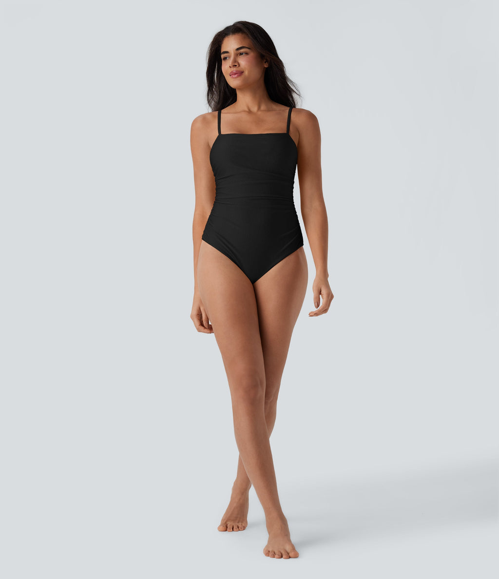 Ruched Texture Sheen One Piece Swimsuit