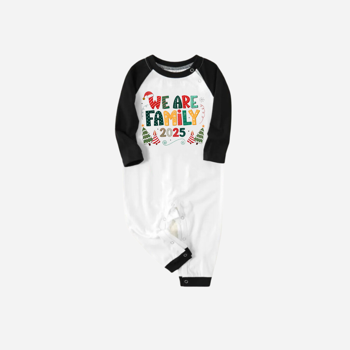 Black Raglan Top Green Plaid Christmas Pajamas Set With "We are Family" Colorful Text Print