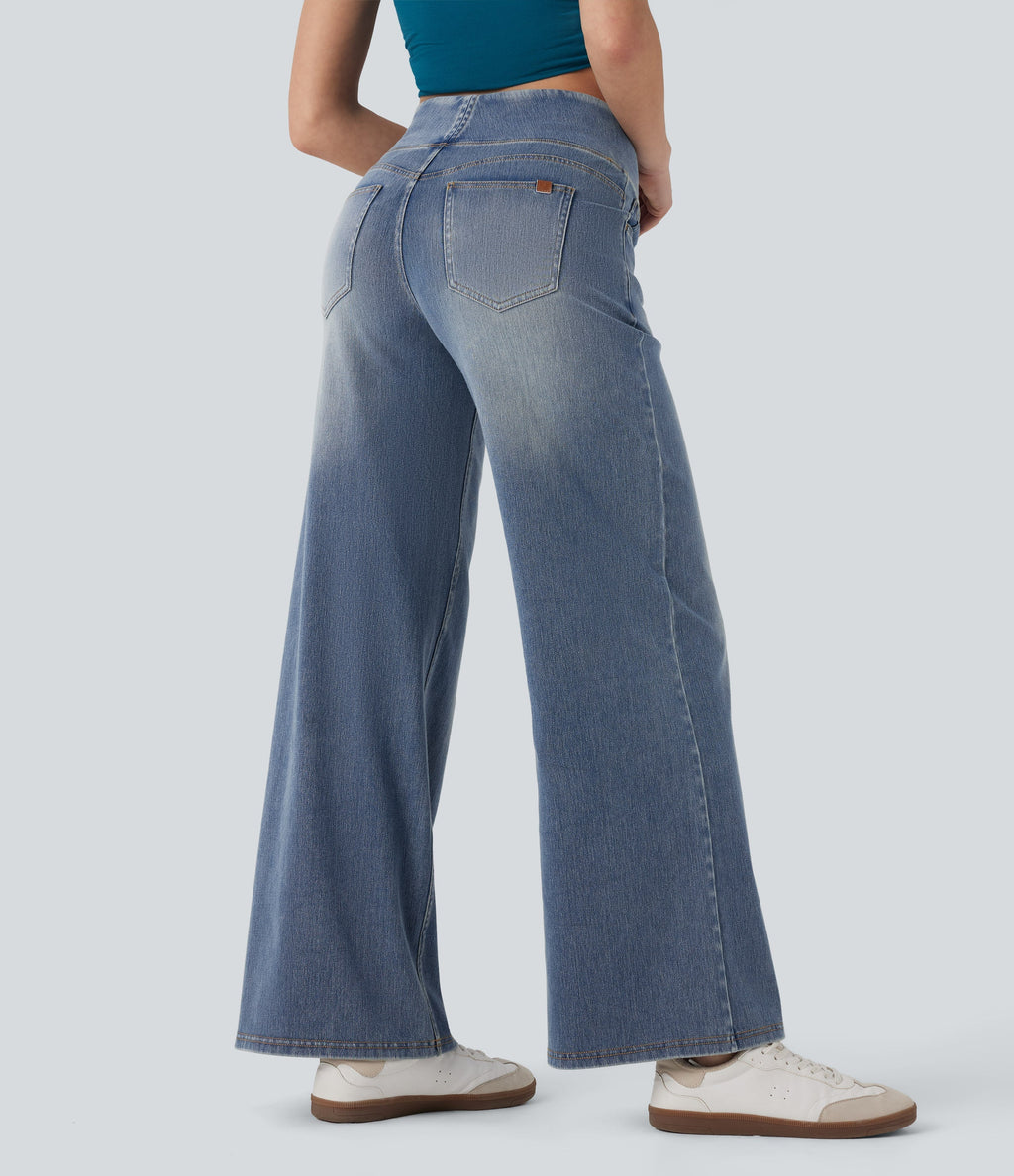 FlexTM SoCinched Mid Rise Tummy Control Casual Baggy Jeans with Pockets