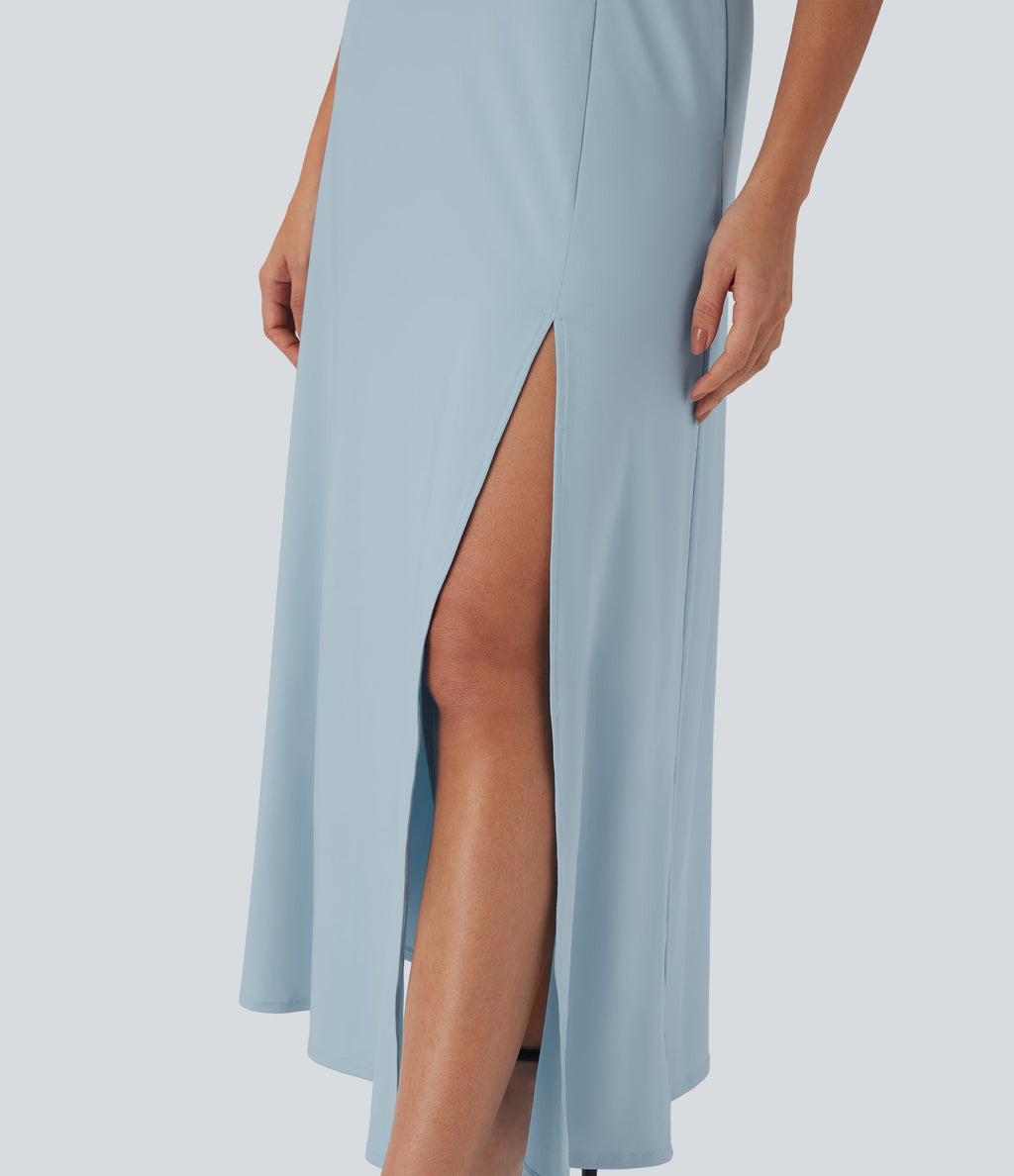 Ruffle Maxi Slip Dress with Pockets