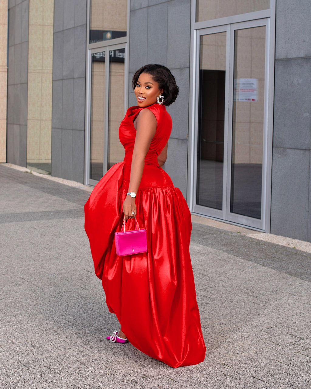 Sleeveless Cinch Waist Party Bubble Mullet Maxi Dresses-Orange