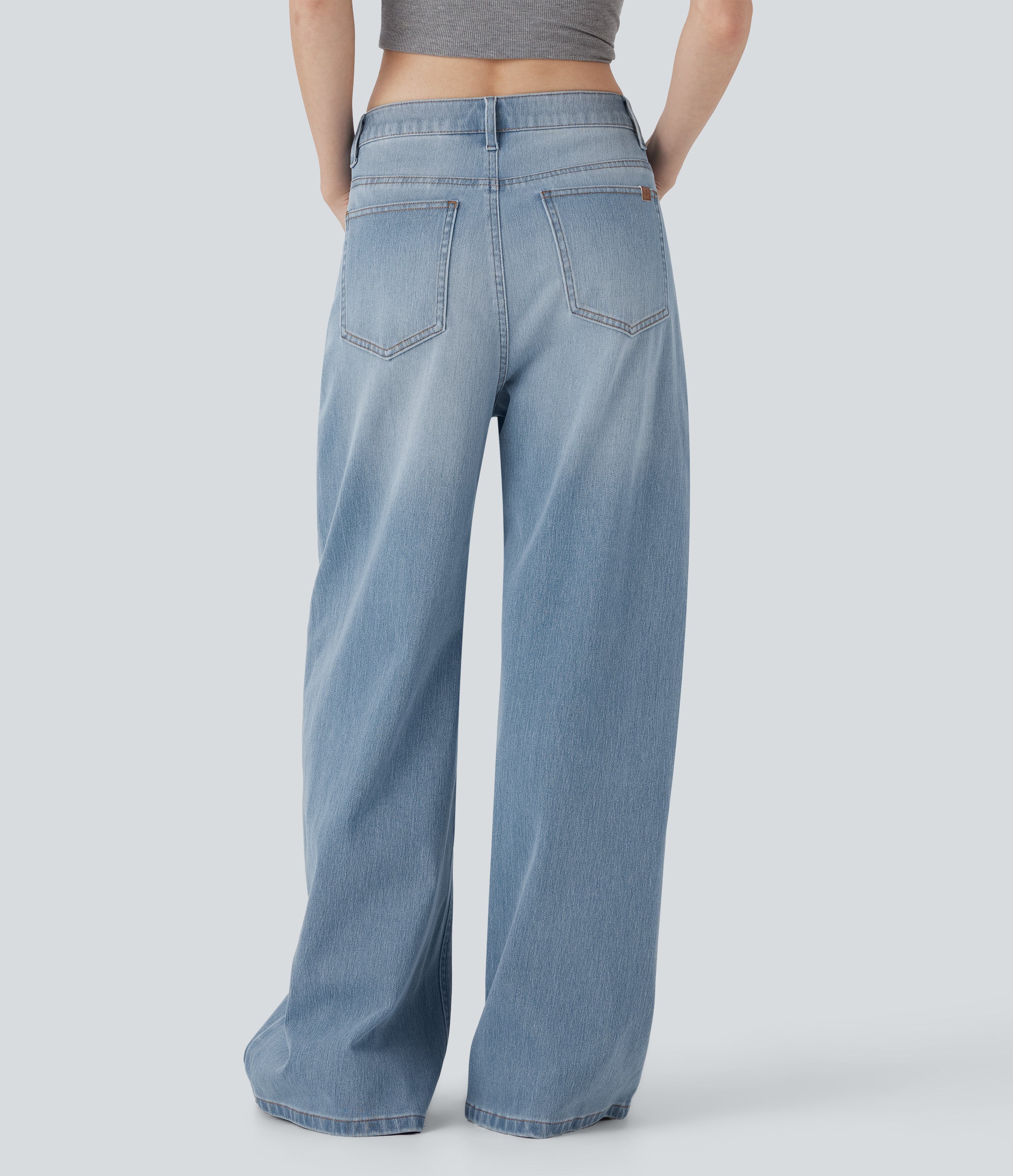 FlexTM Mid Rise Washed Casual Baggy Jeans with Pockets