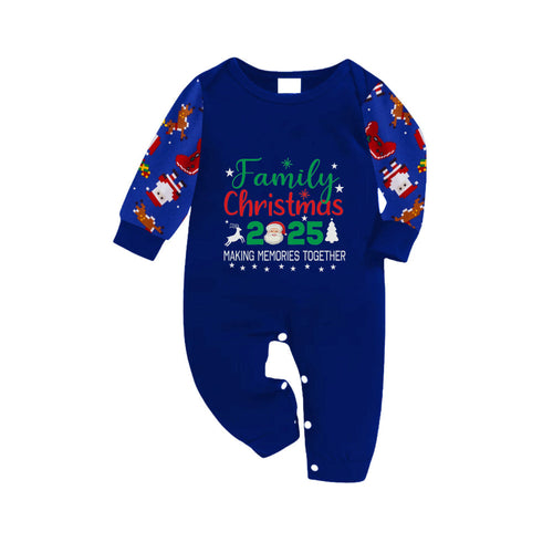 Christmas Family Matching Pajamas-Cozy Blue Pjs Set with "Family Christmas 2025"  and Santa Pattern Print