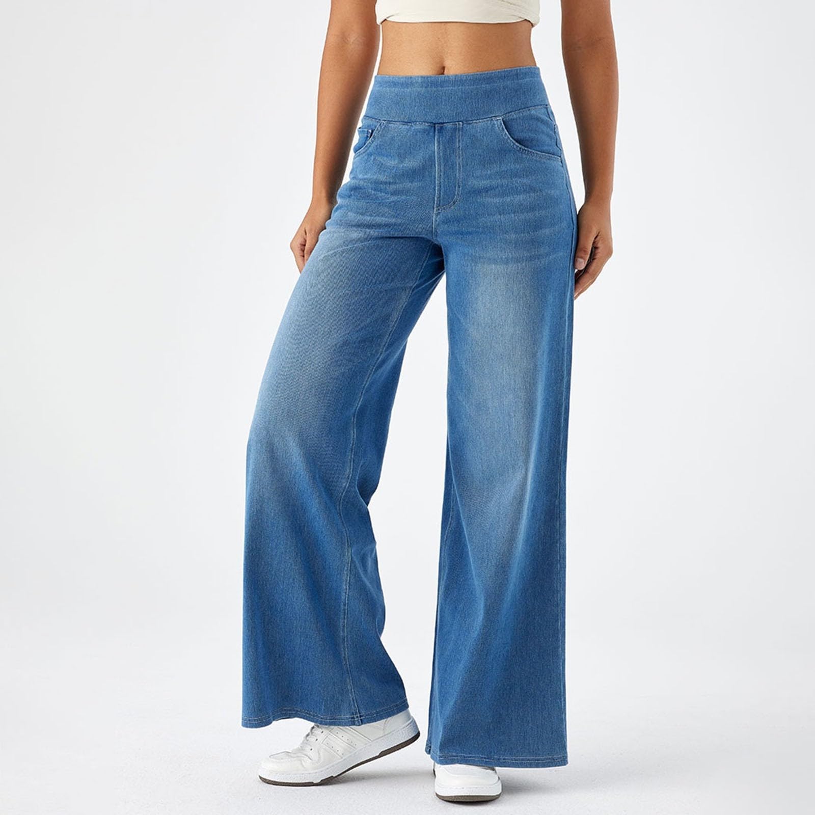 2026🔥FlexTM High Waisted Multiple Pockets Washed Stretchy Knit Casual Bootcut Jeans