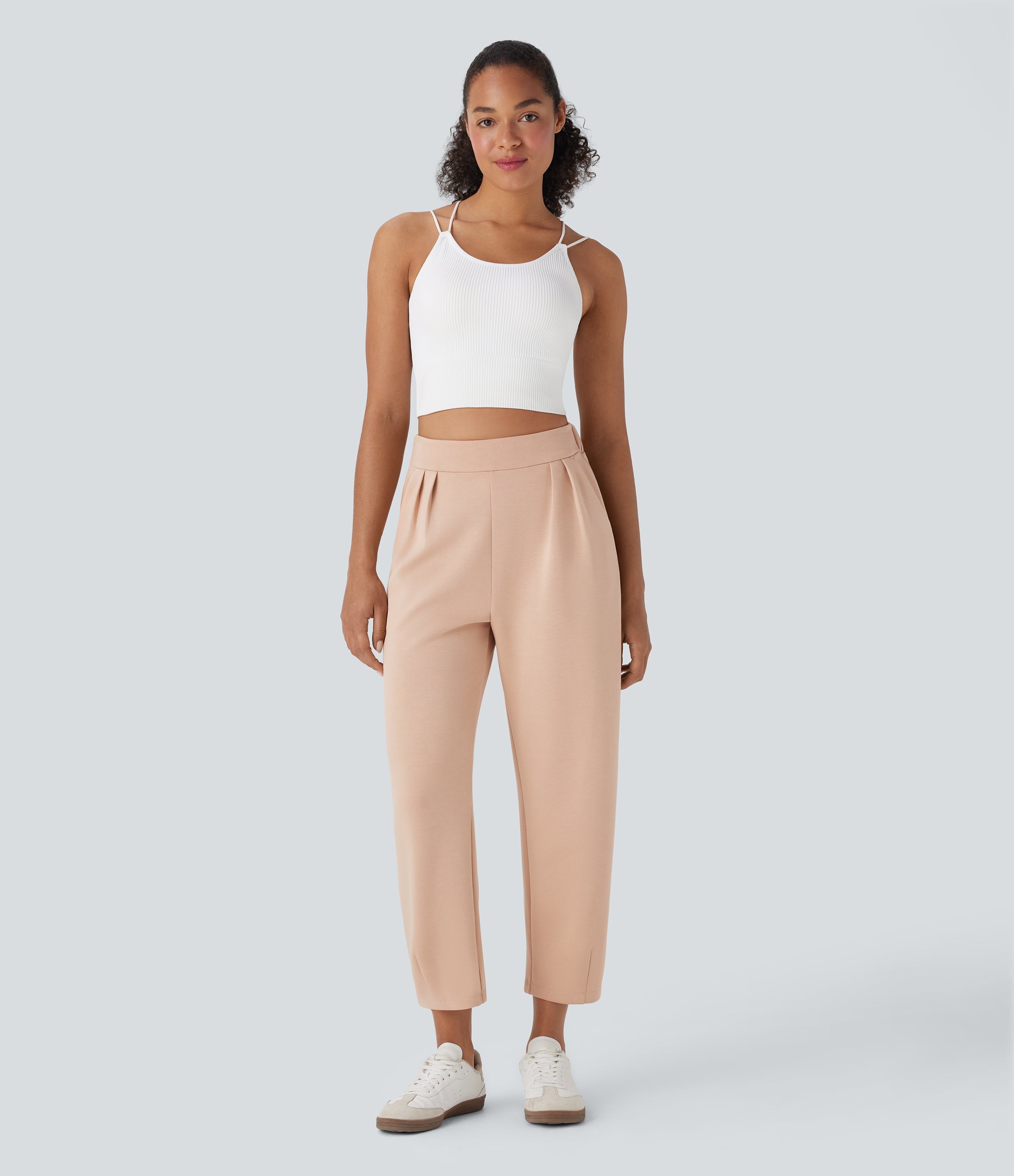High Waisted Barrel Leg Casual Pants with Pockets