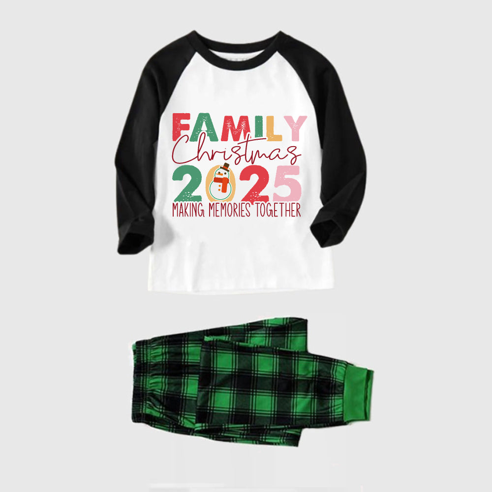 Black Raglan Top Green Plaid Christmas Pajamas Set With "Family Christmas 2025" Holiday Text Print