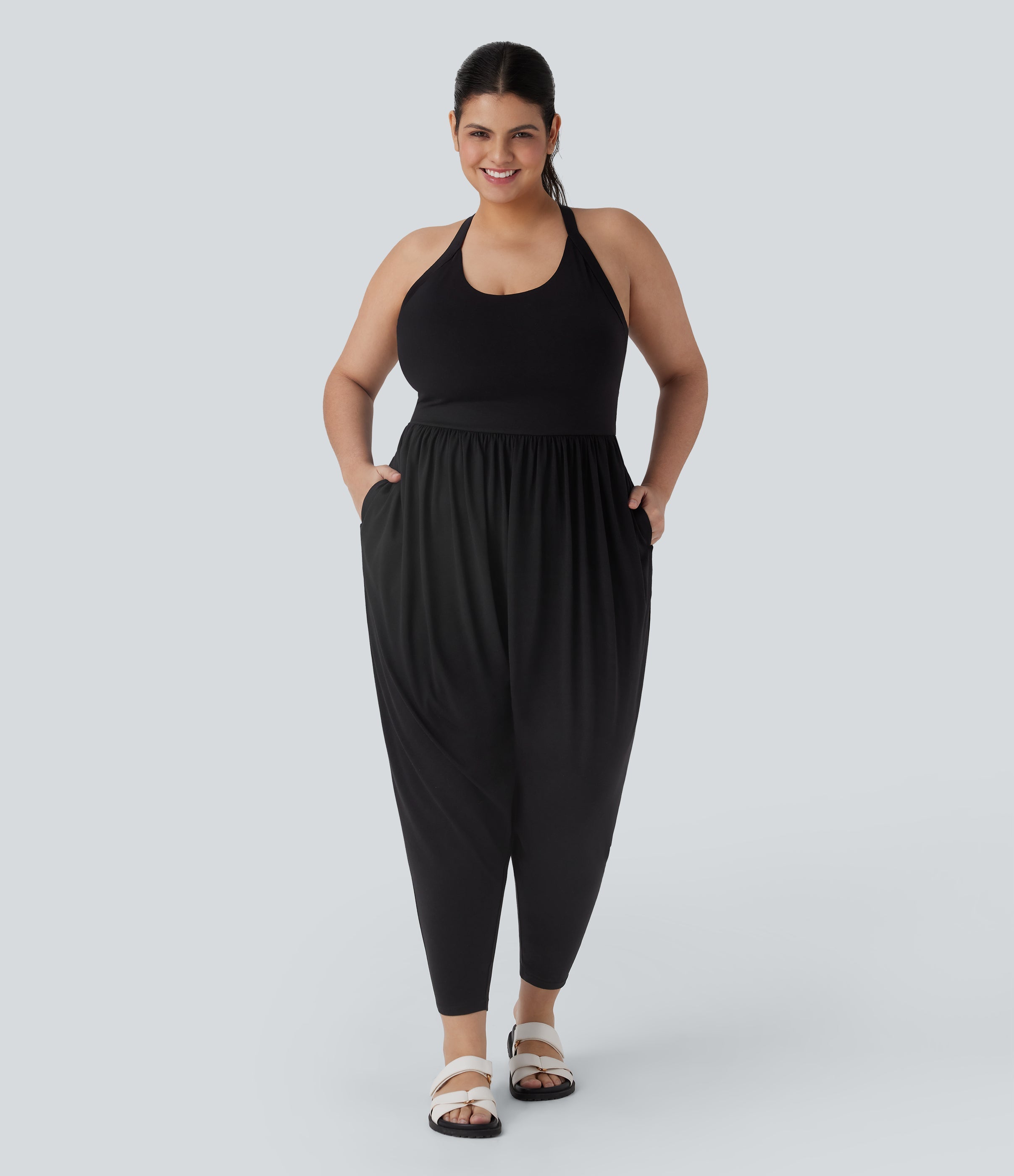 Backless Twisted Harem Casual Plus Size Jumpsuit with Side Pocket-Easy Peezy Edition