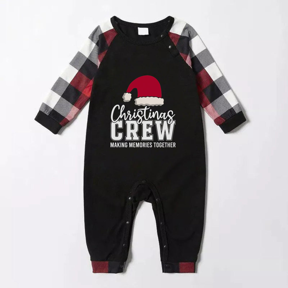 Christmas Family Matching Pajamas-Red and Gray Plaid Pjs set with Santa Hat and “Christmas Crew Making Memories Together” Print