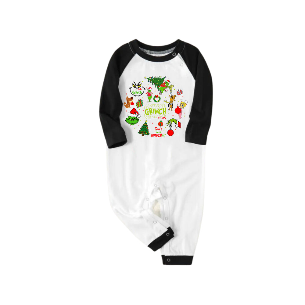 Black Raglan Top Green Plaid Christmas Pajamas Set Family Christmas Pajamas Set With Grinch and Cartoon Pattern