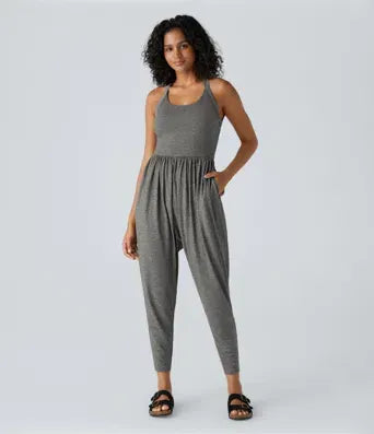 Backless Twisted Harem Casual Plus Size Jumpsuit with Side Pocket-Easy Peezy Edition