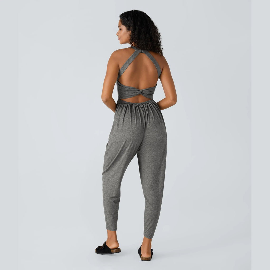 Backless Twisted Harem Casual Plus Size Jumpsuit with Side Pocket-Easy Peezy Edition