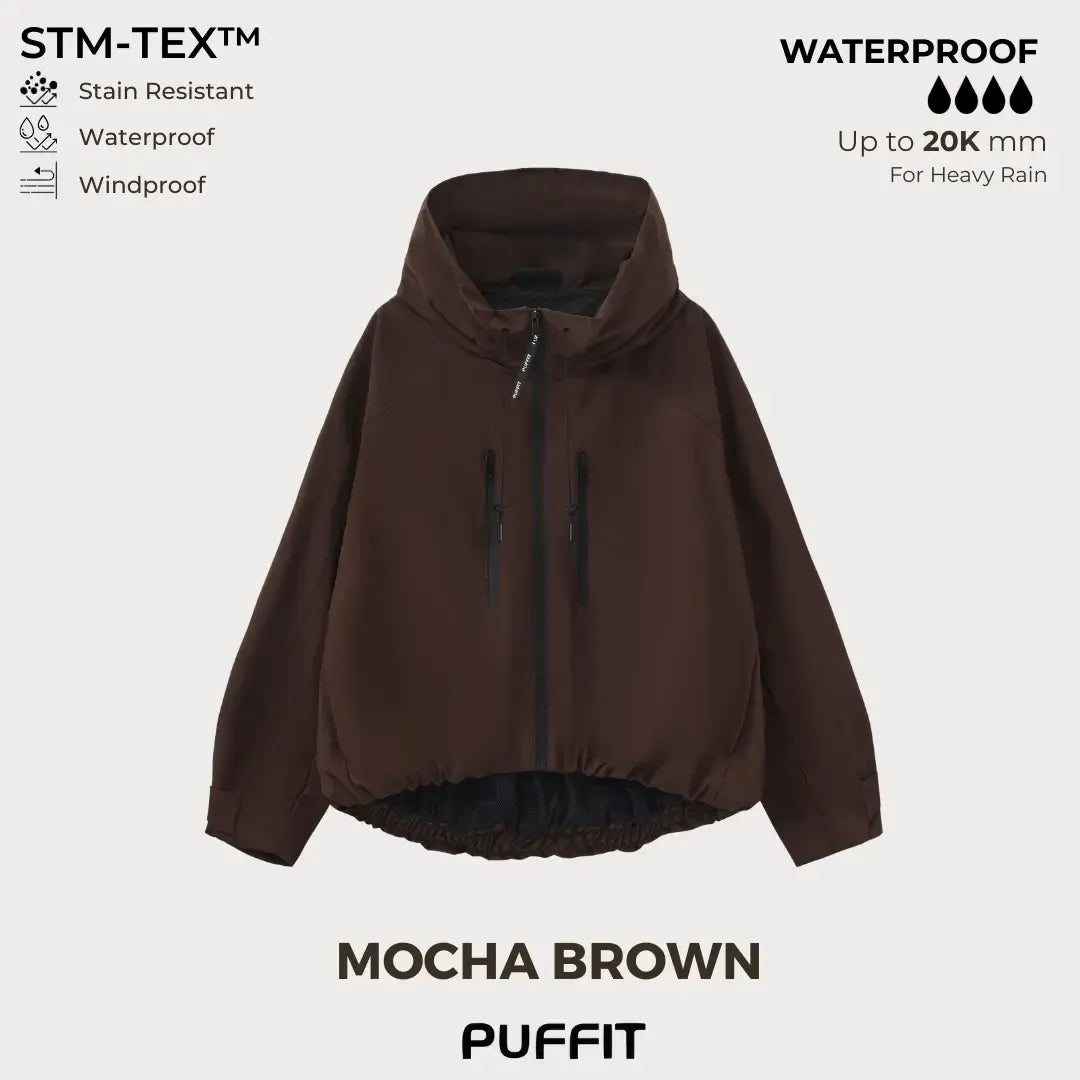 Short Oversized Rain Jacket With Bubble Hem,Loose Fit