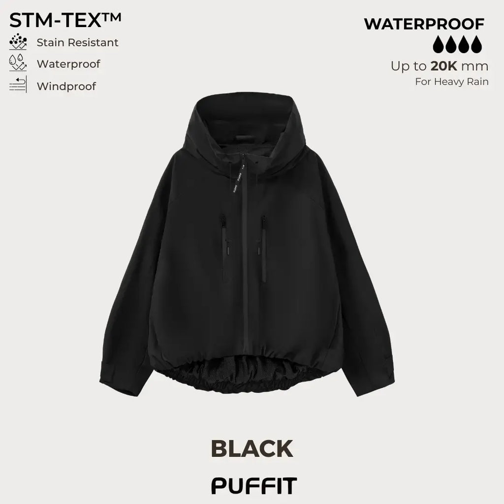 Short Oversized Rain Jacket With Bubble Hem,Loose Fit