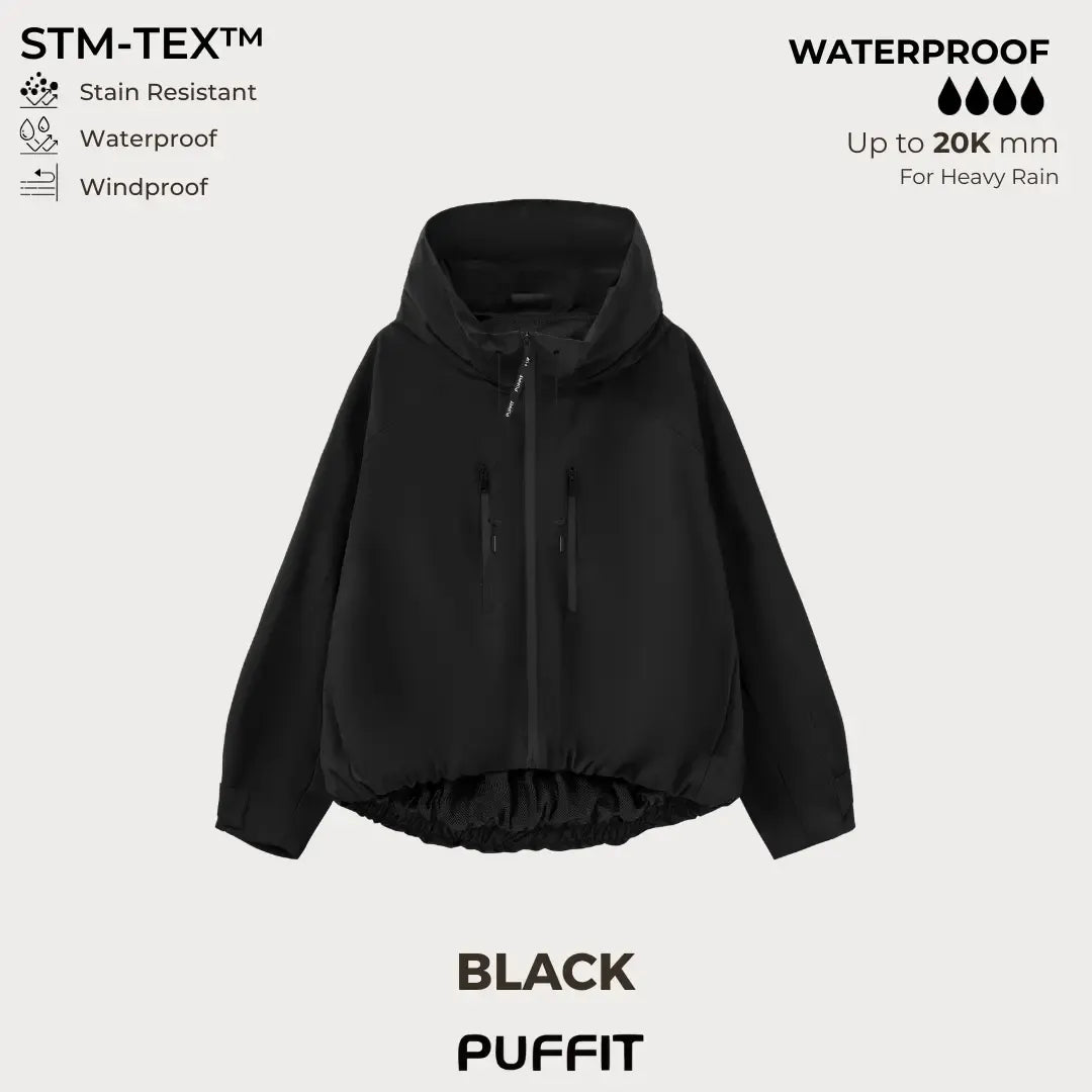 Short Oversized Rain Jacket With Bubble Hem,Loose Fit