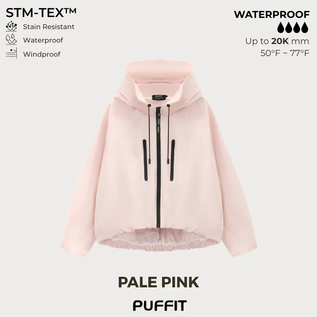 Short Oversized Rain Jacket With Bubble Hem,Loose Fit