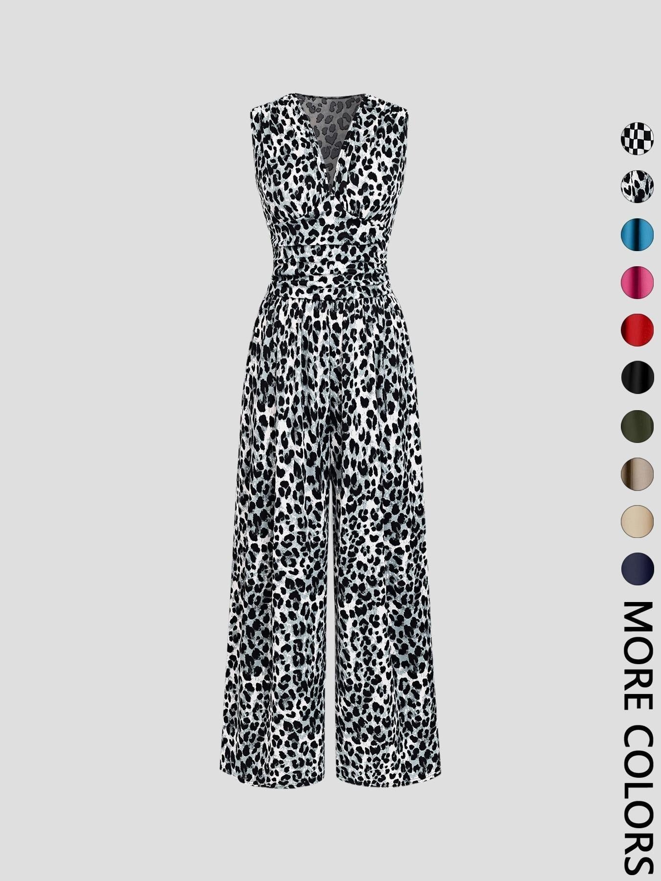 2026 Women's new jumpsuit with pockets Plain Ruched V Neck Ribbed Tank Jumpsuit, Summer Outfits 2025, Elegant Sleeveless Wide Leg Jumpsuit for Women for Vacation Holiday Party, Ladies Summer Clothes