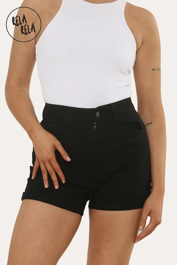 Women's Stretchy High Waisted Turn Up Denim Shorts UK 6-16 Womens Everyday Casual Fit Denim Bottoms