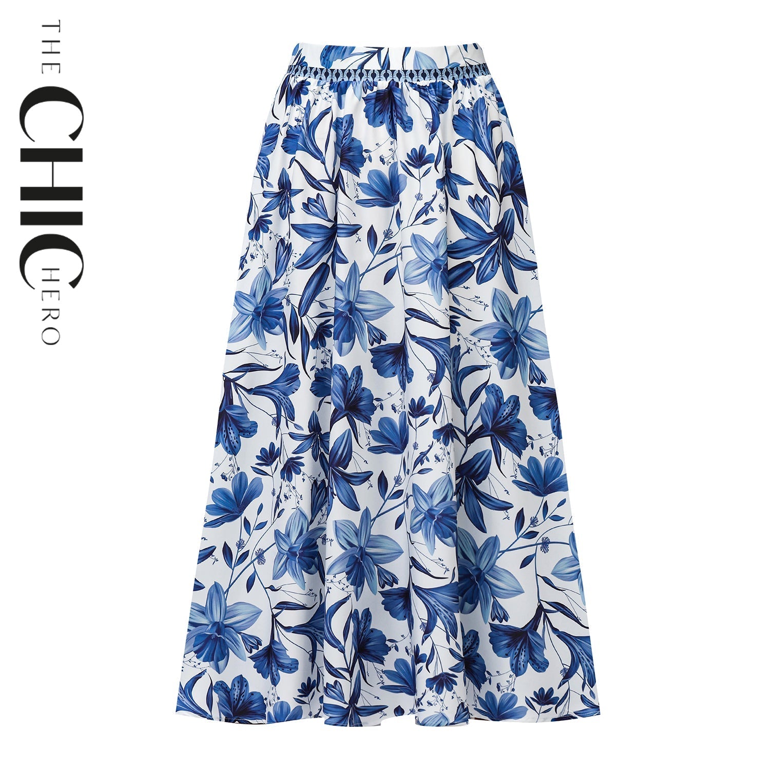 Boho Breeze Blue Floral Skirts PLUS(2XL-3XL)