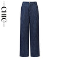 Dark Blue High-Waisted Light Wash Wide-Leg Denim Pants
