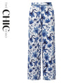 Boho Breeze Blue Floral Wide-Leg Trousers Palazzo Pants CORE(0XL-XL)