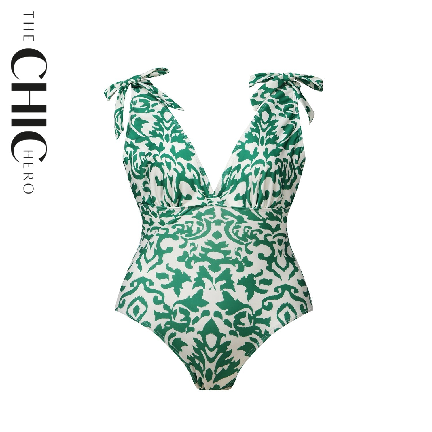 Green Boho Breeze Floral Tie-shoulder One Piece Swimsuit