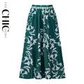 Green Flowy High-Waisted Floral Skirts