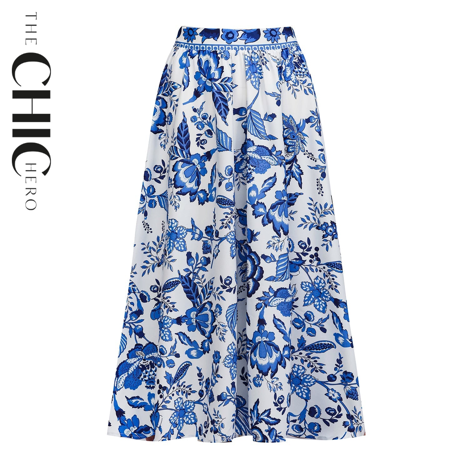 Chic Indigo Botanical Print Skirts