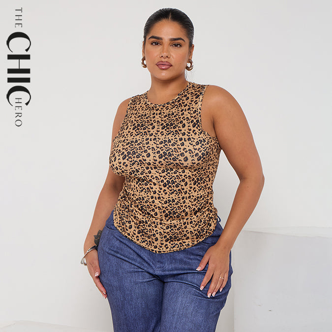 Classic Leopard Sleeveless Crew Neck Top