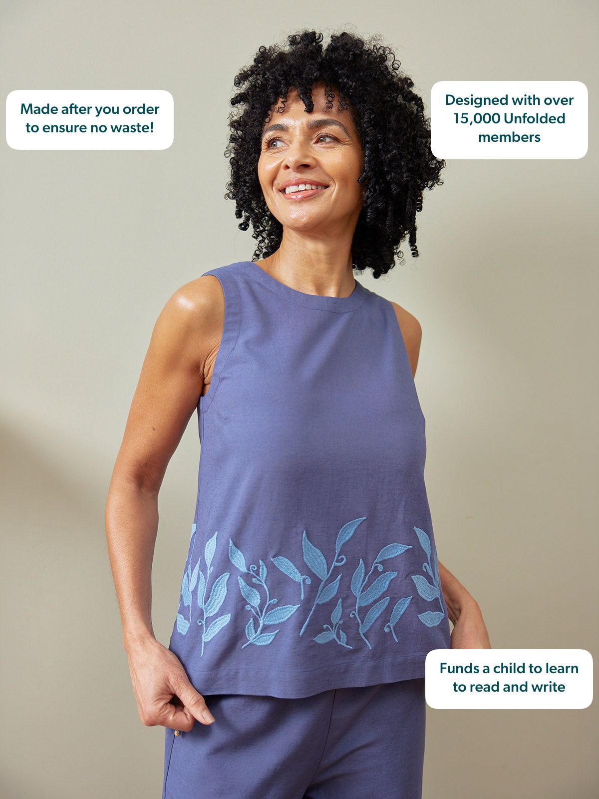 Violet Embroidered Sleeveless Top - Blue