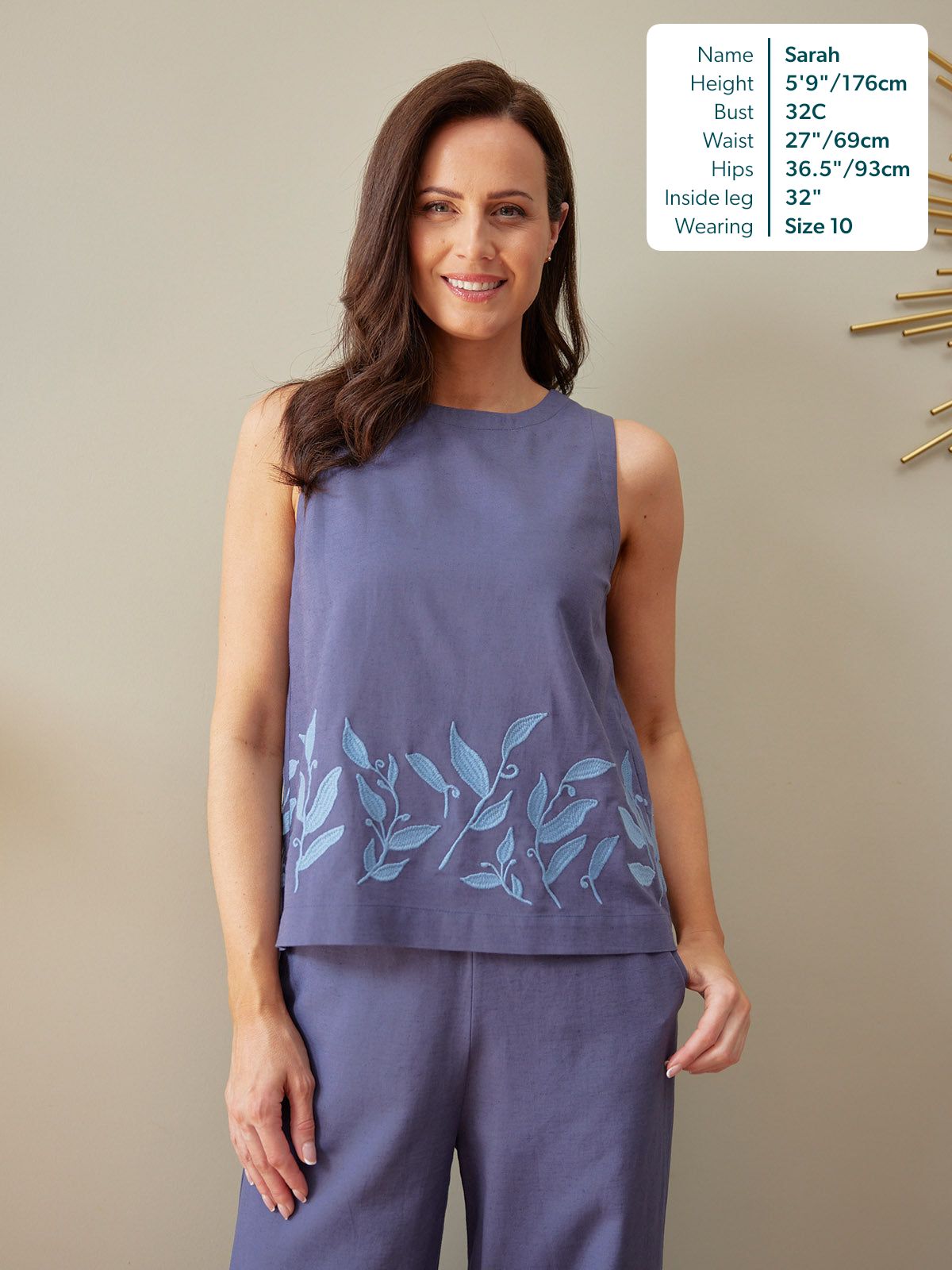 Violet Embroidered Sleeveless Top - Blue